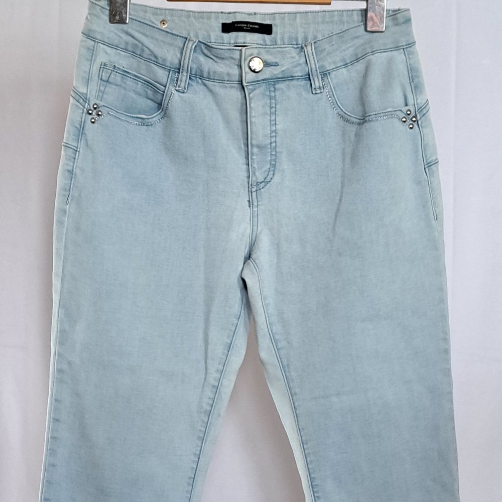 SIMON CHANG womens DESIGNER JEANS Size 4 OR 26 - 27 MID RISE crop RHINESTONES
